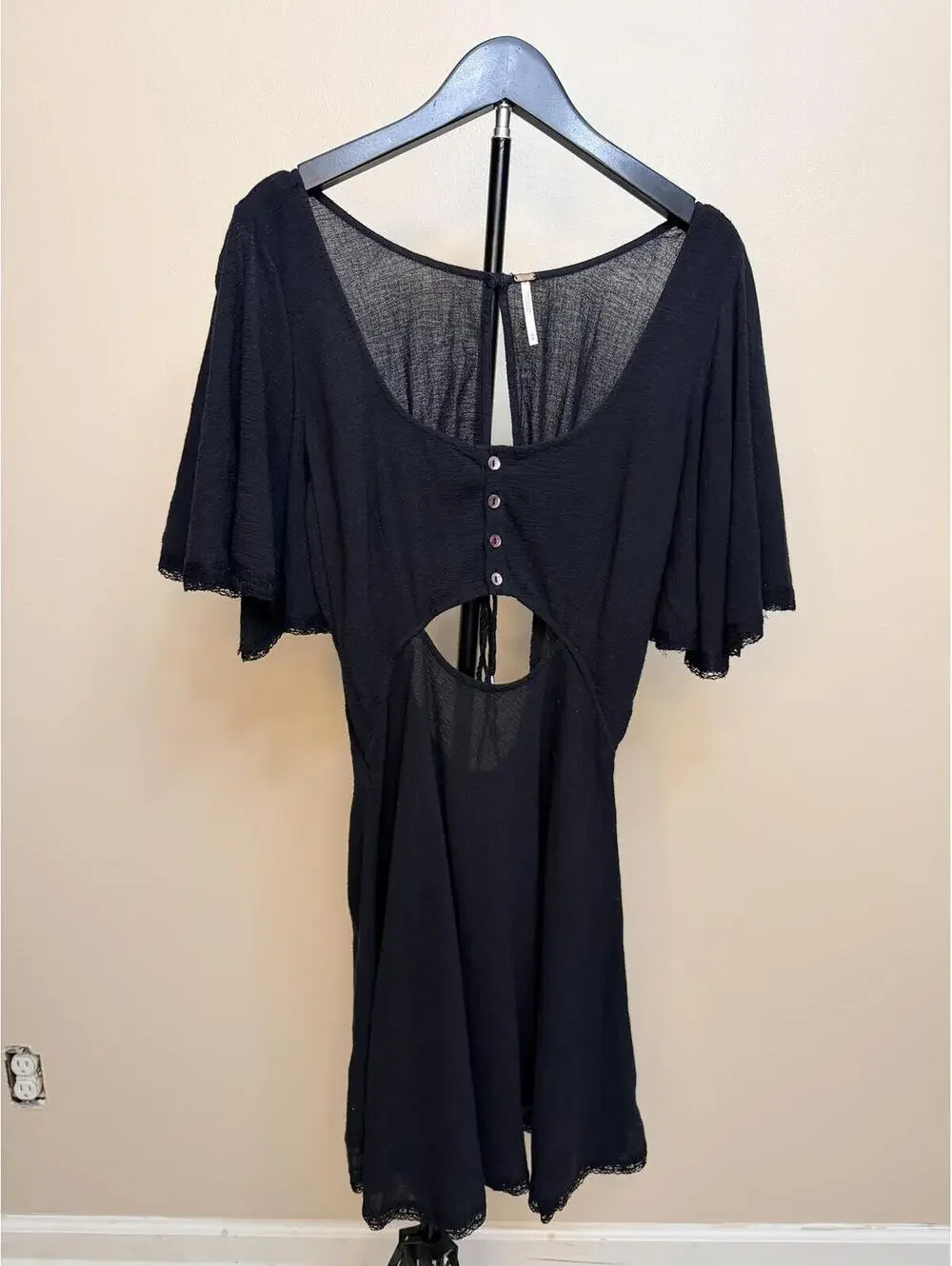 Free People Open Back Cutout Mini Dress Black Gauze Boho Festival Medium